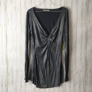 Velvet by Graham & Spencer • Metallic Gray V Neck Top